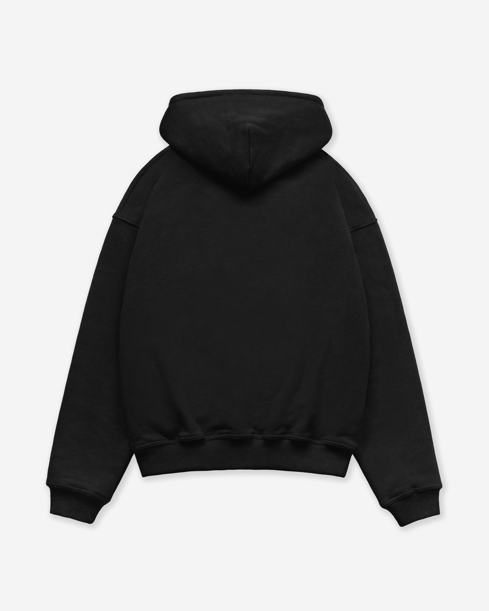 Black zip hoodie on a light gray background