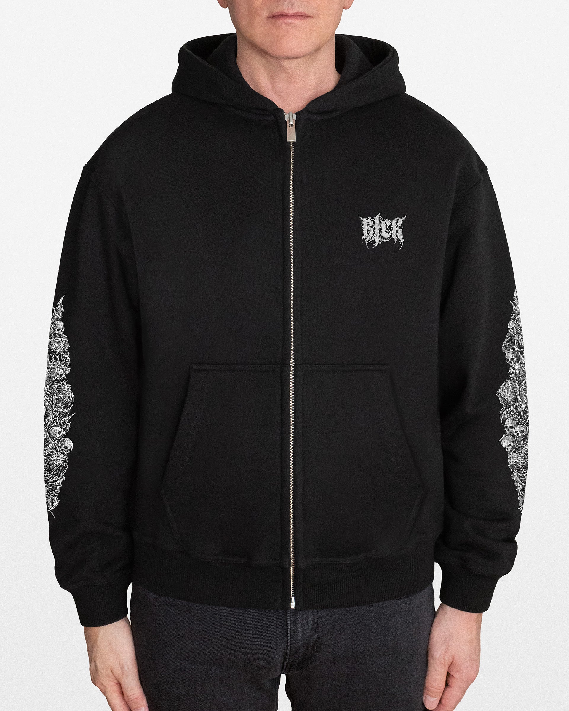 Pentagtam Skulls – Black Graphic Heavyweight Zip Hoodie – BLCKWEAR